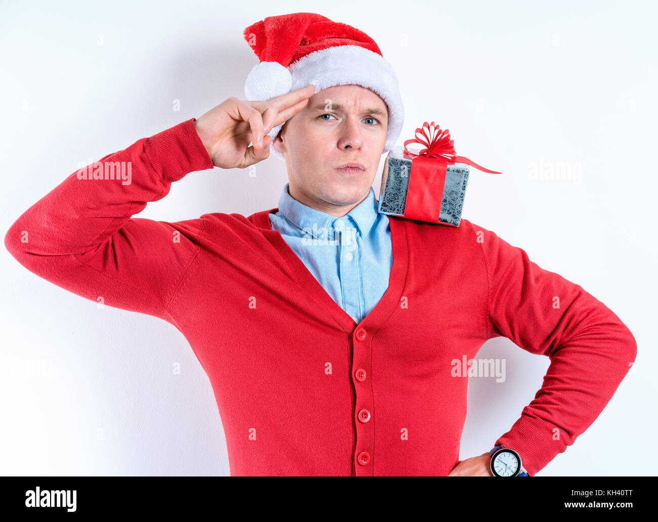 Cheerful man in red sweater hi-res stock photography and images - Alamy