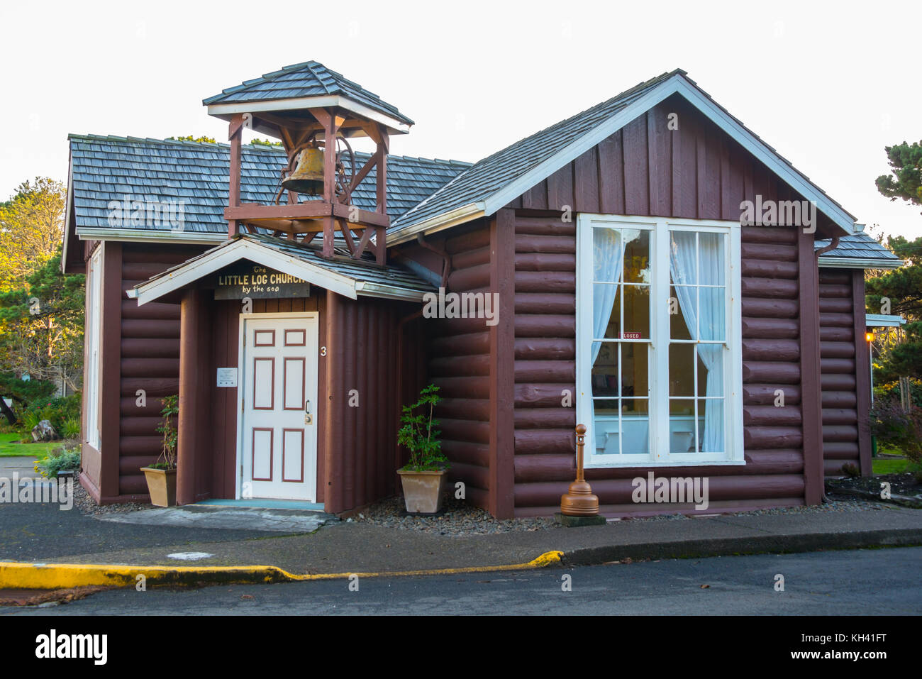 The Little Log Church by the Sea, Yachats, Oregon Museum Tourist Attraction Stock Photo