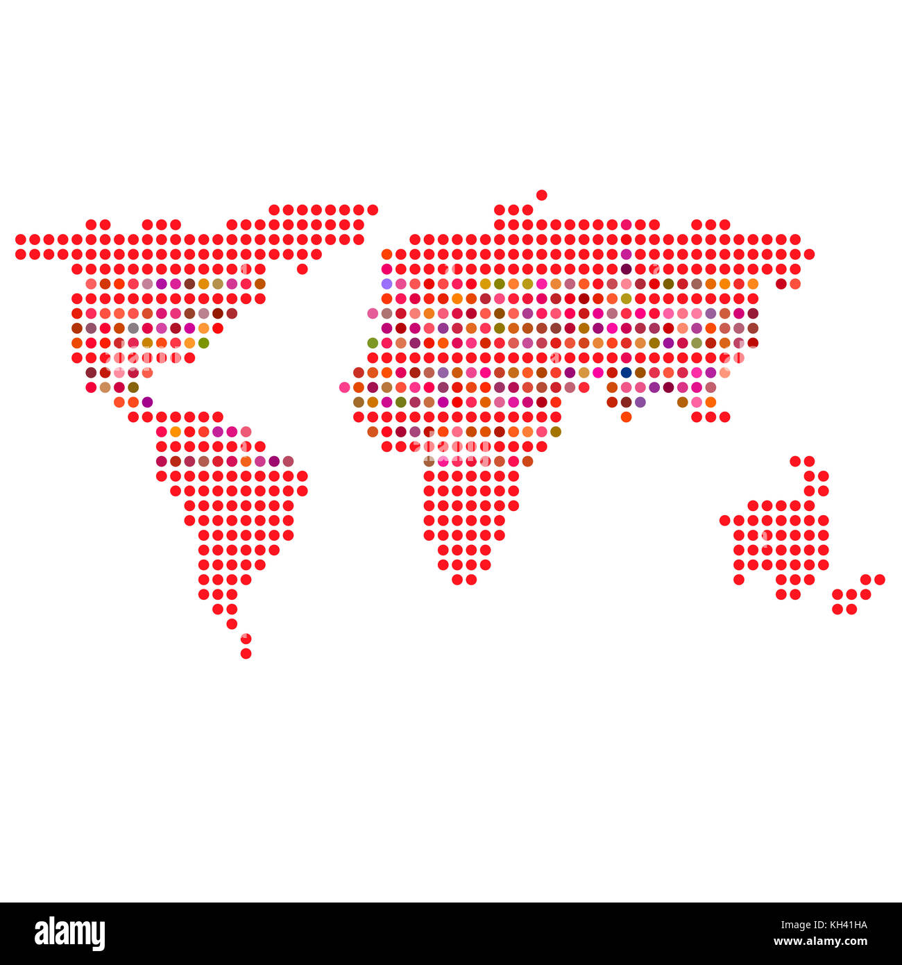 Colorful dotted world map isolated on white background Stock Photo - Alamy