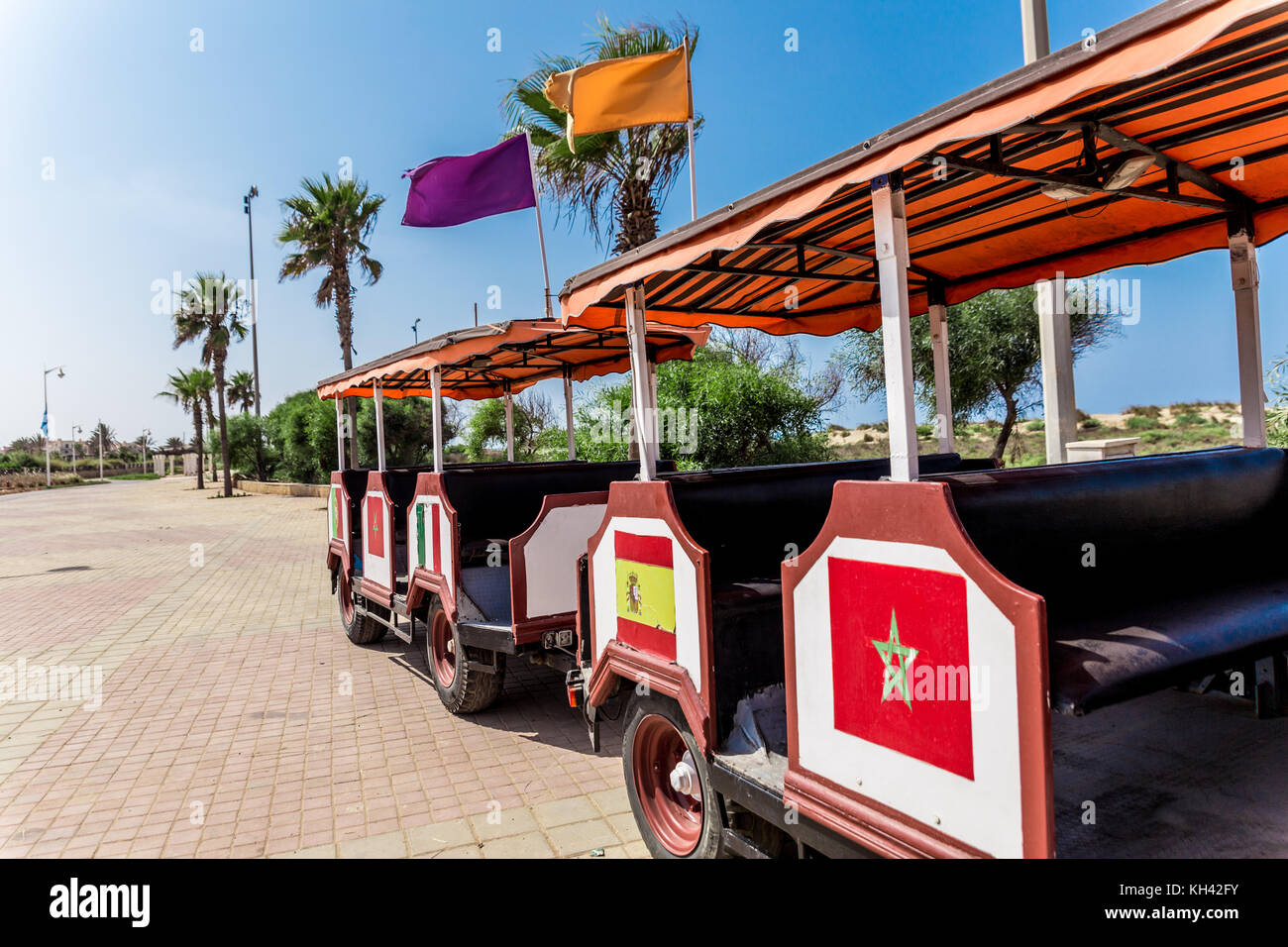 Beach land tourist train in Saidia Stock Photo