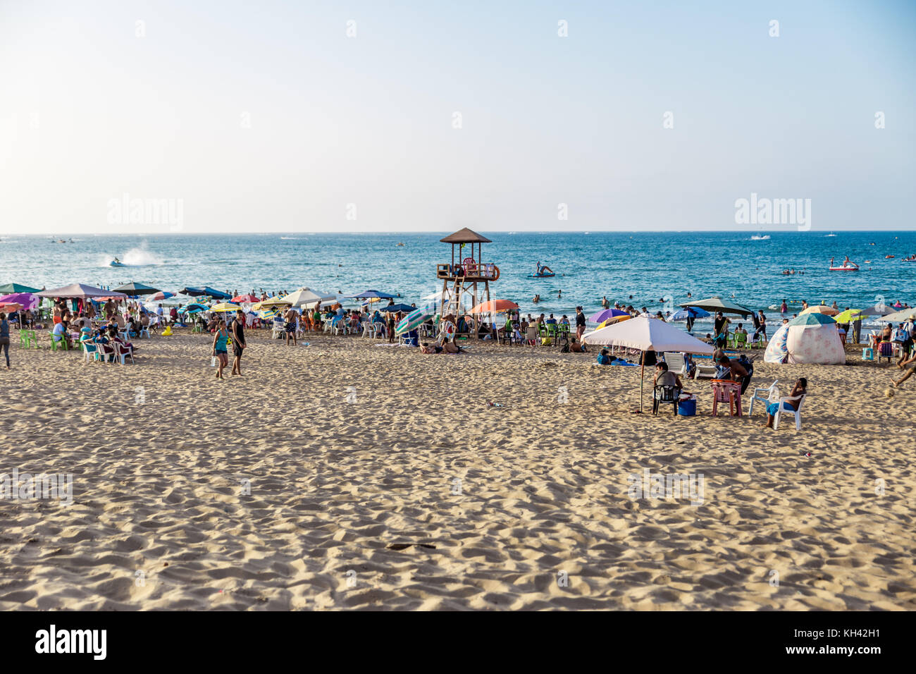 Crowded beach on summer in Saidia Morocco Stock Photo
