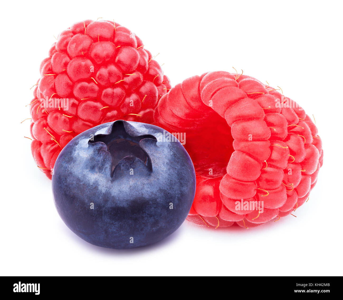 Raspberries and blueberry isolated Stock Photo