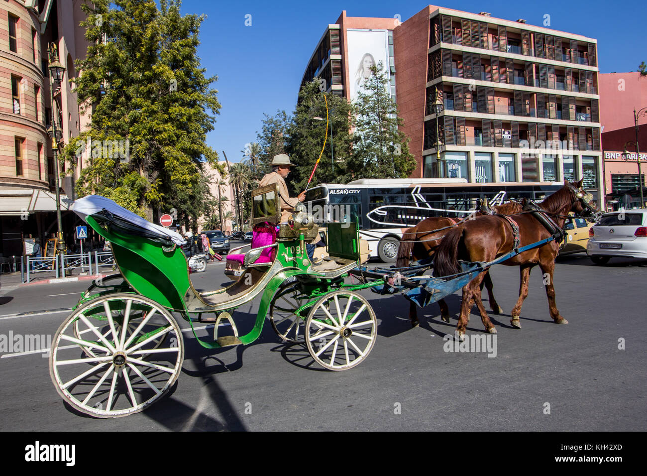 a Horse drawn Tourist Carriage, Marrakech, Morocco Stock Photo
