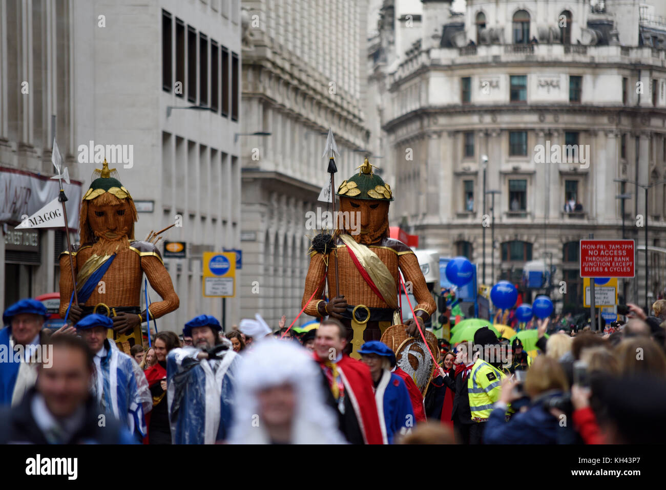 Gog and Magog ancient guardians of the Square Mile at the Lord Mayor's Show Procession Parade along Cheapside, London Stock Photo