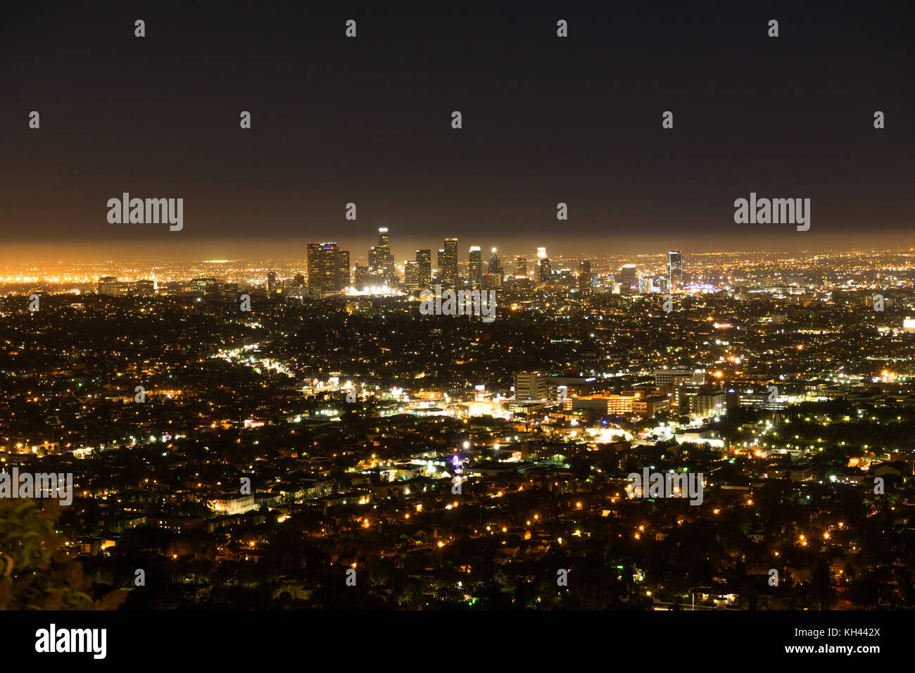 Los Angeles LA City Night view from Griffith Observatory Stock Photo