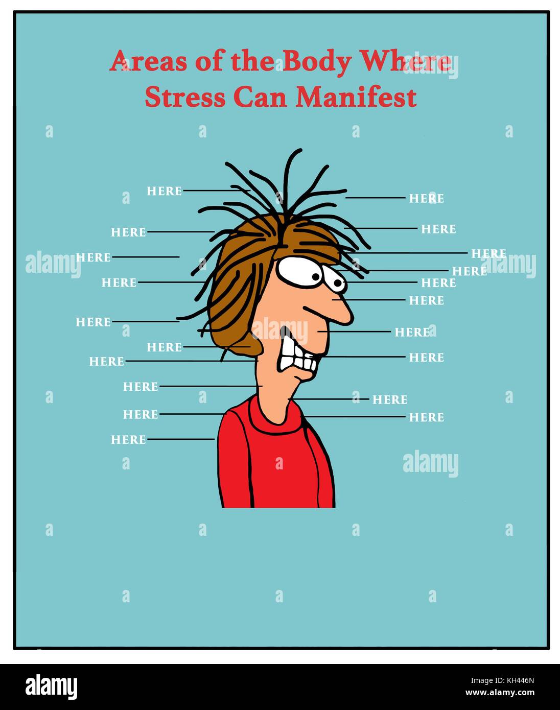 Cartoon illustration showing the many places stress manifests itself in the  body Stock Photo - Alamy