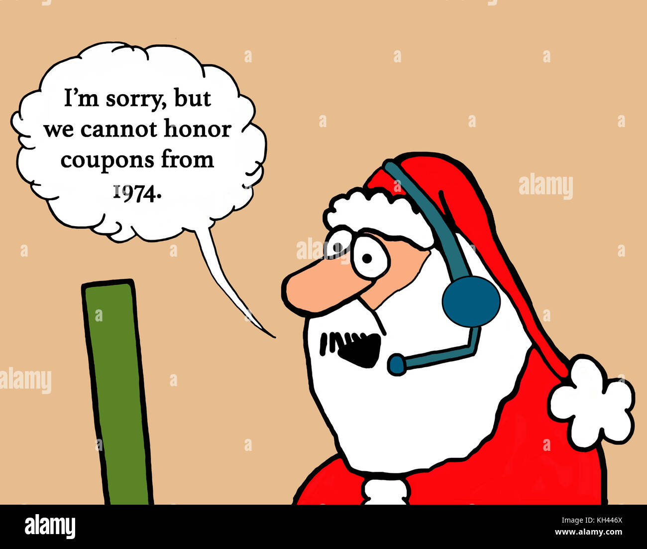 Christmas cartoon about Santa Claus as customer service rep Stock Photo