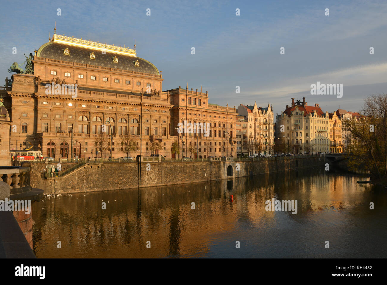 National Theater in Prague. The Vltava embankment in the capital of the Czech Republic. Stock Photo