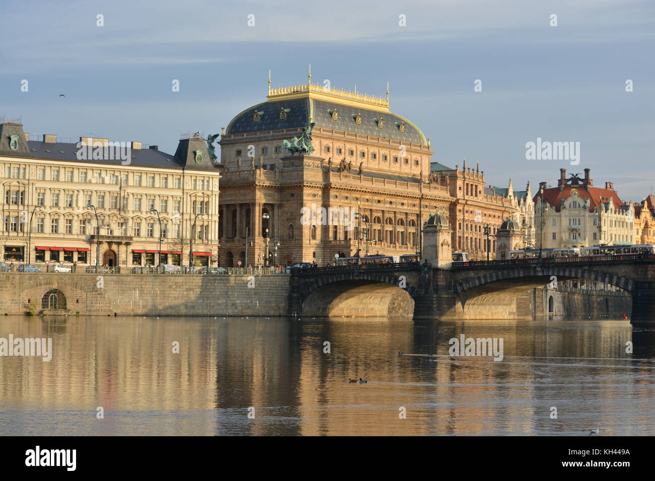 National Theater in Prague. The Vltava embankment in the capital of the Czech Republic. Stock Photo