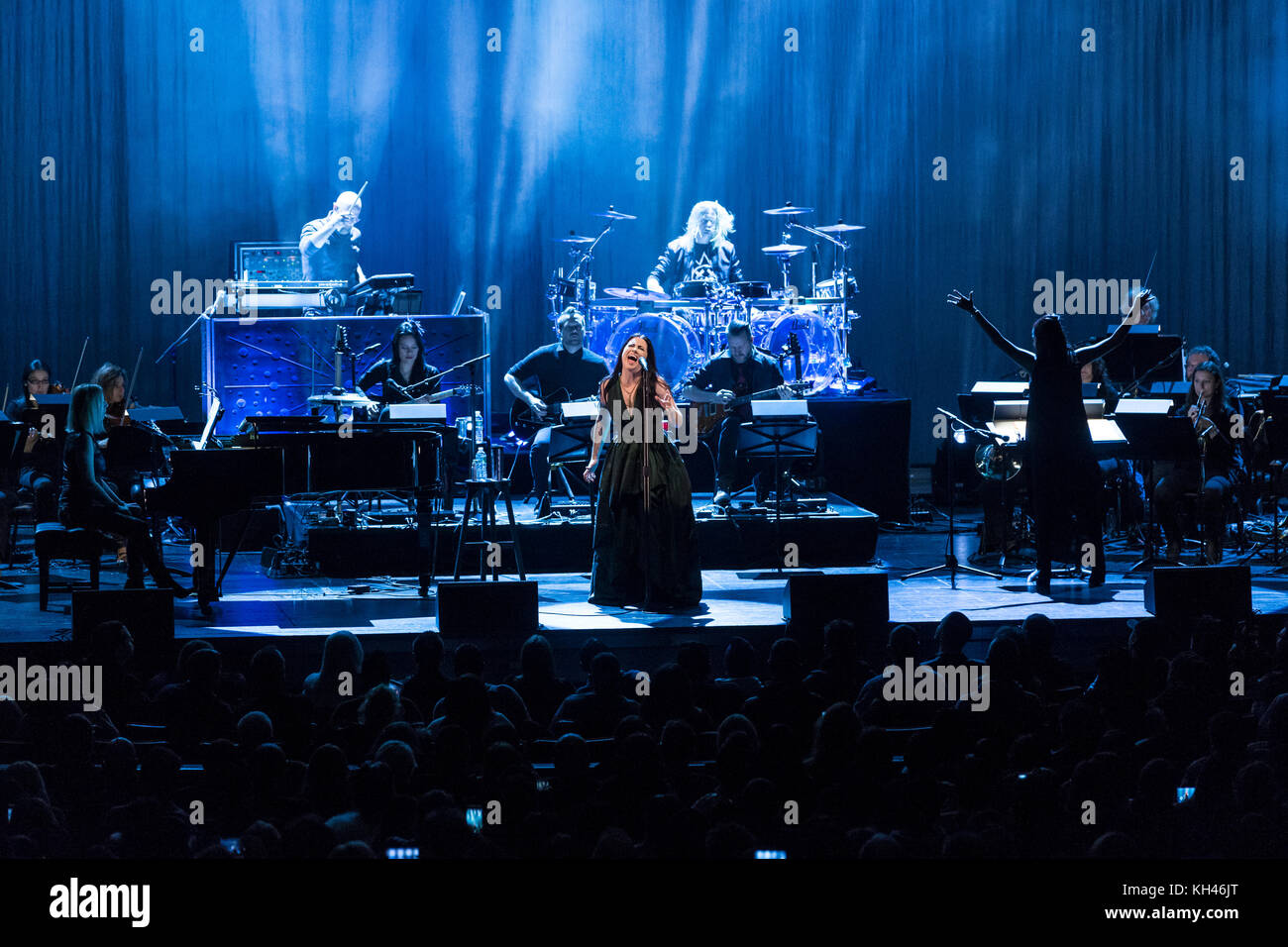 New York, NY - November 10, 2017: Evanescence rock band with orchestra performs at Kings Theater of Brooklyn Stock Photo