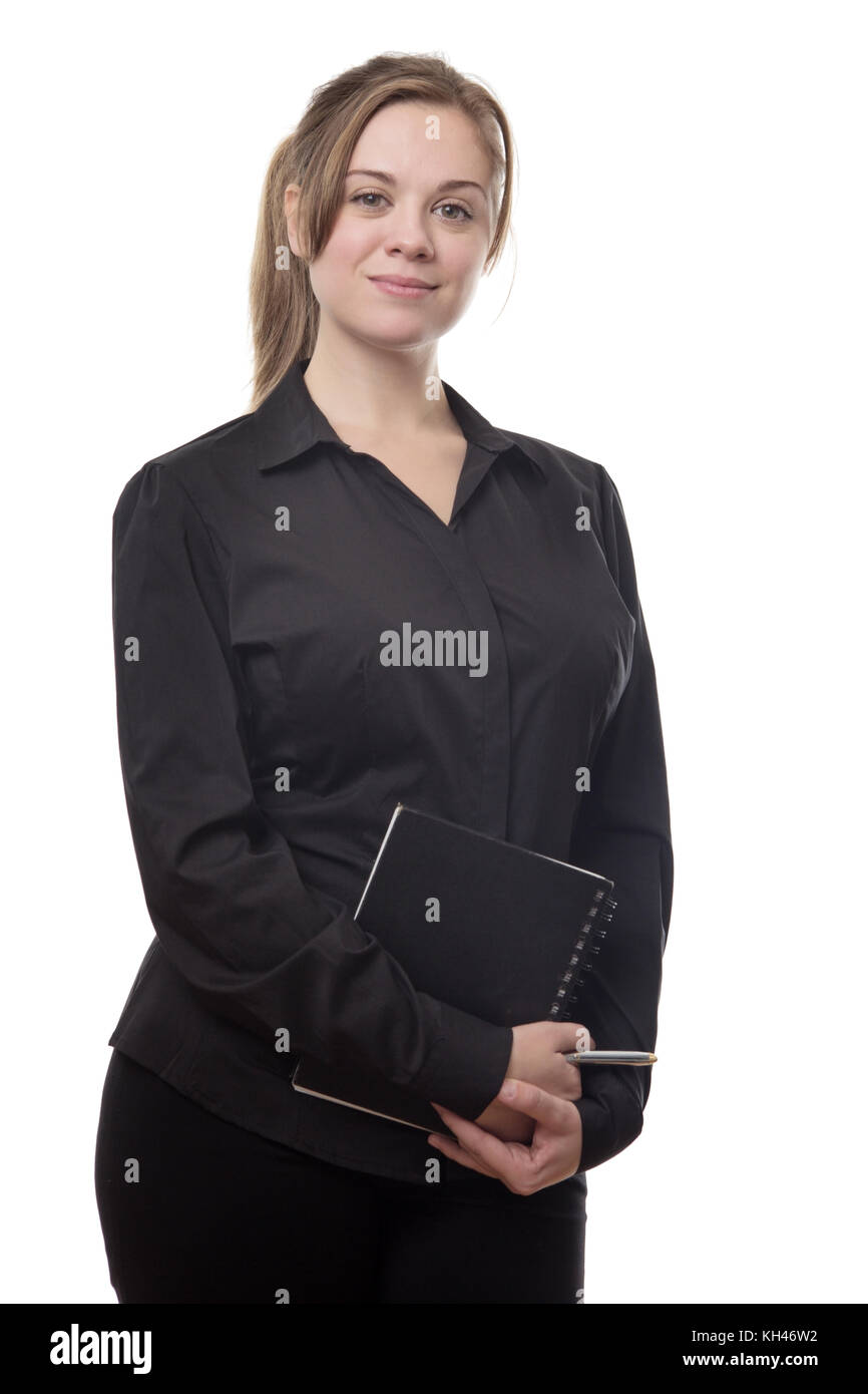 happy young business woman holding a folder Stock Photo - Alamy