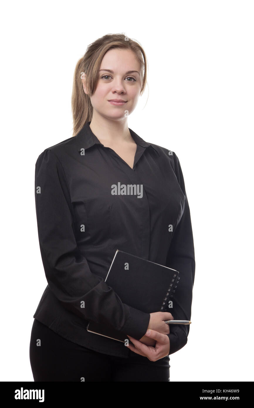 happy young business woman holding a folder Stock Photo - Alamy