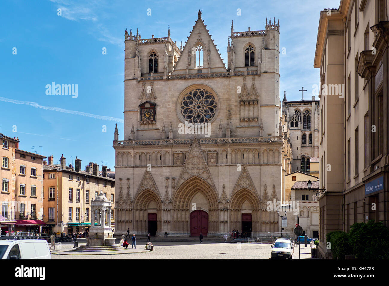 Lyon Cathedral in Place Saint-Jean, Lyon, France Stock Photo