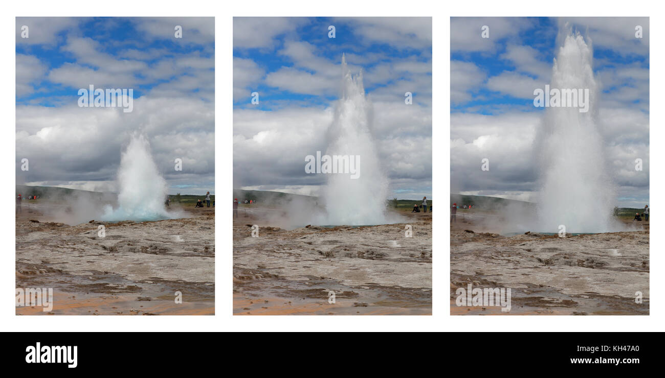 Erupting Geyser 'Strokkur' Sequence  in Haukadalur Valley, Southwestern Iceland Stock Photo