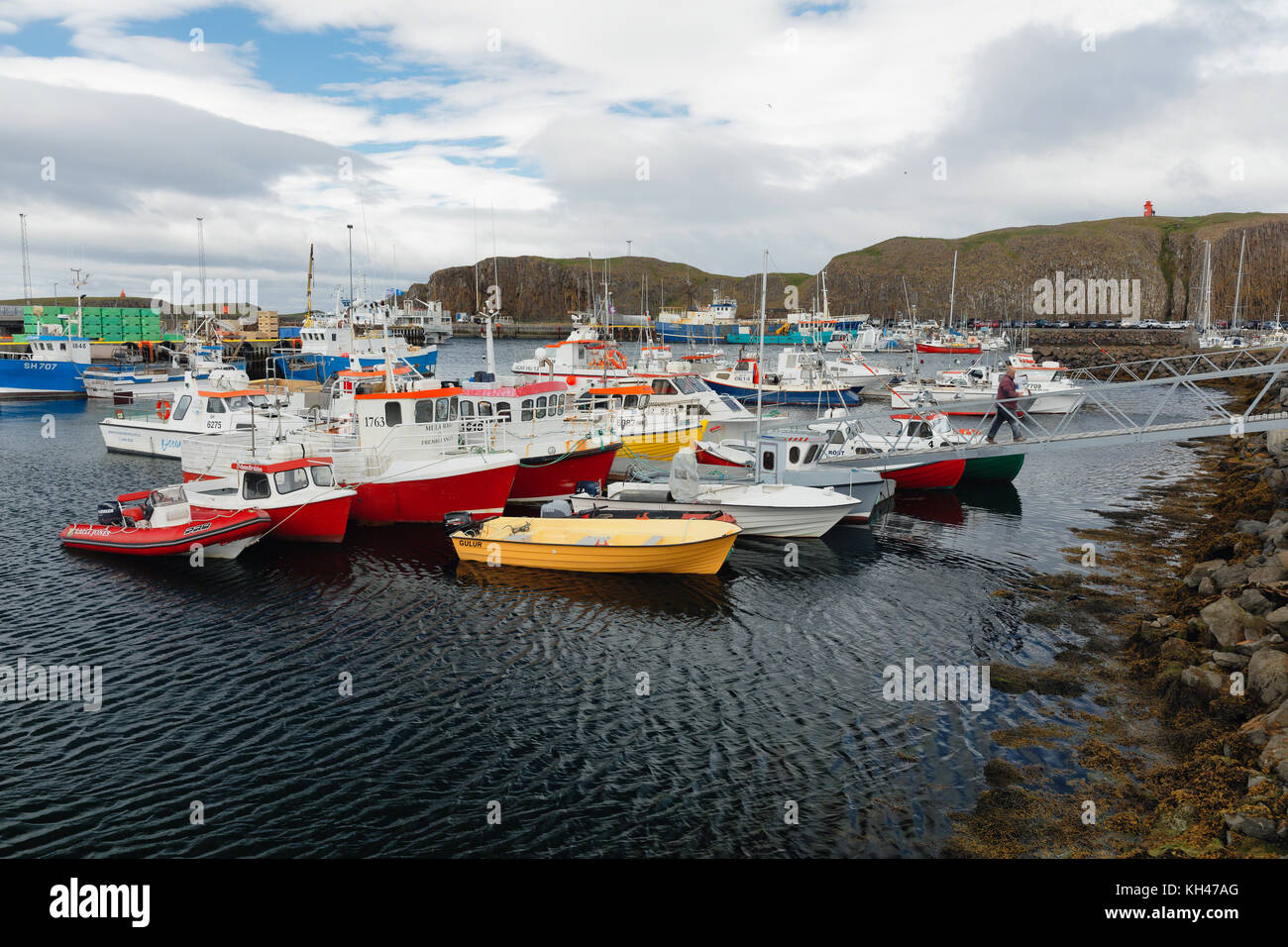Small Boats in Stykkishólmur Harbour, Snaefellsness Peninsula, Iceland Stock Photo