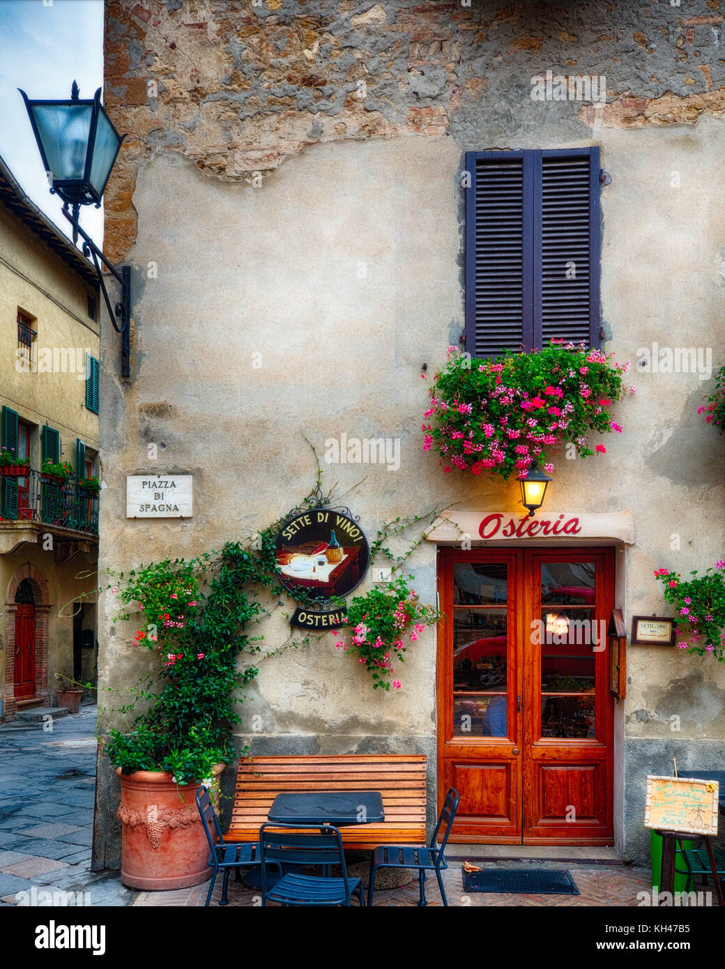 Traditional Italian Osteria Entrance, Pienza, Val D'Orcia, Tuscany, Italy Stock Photo