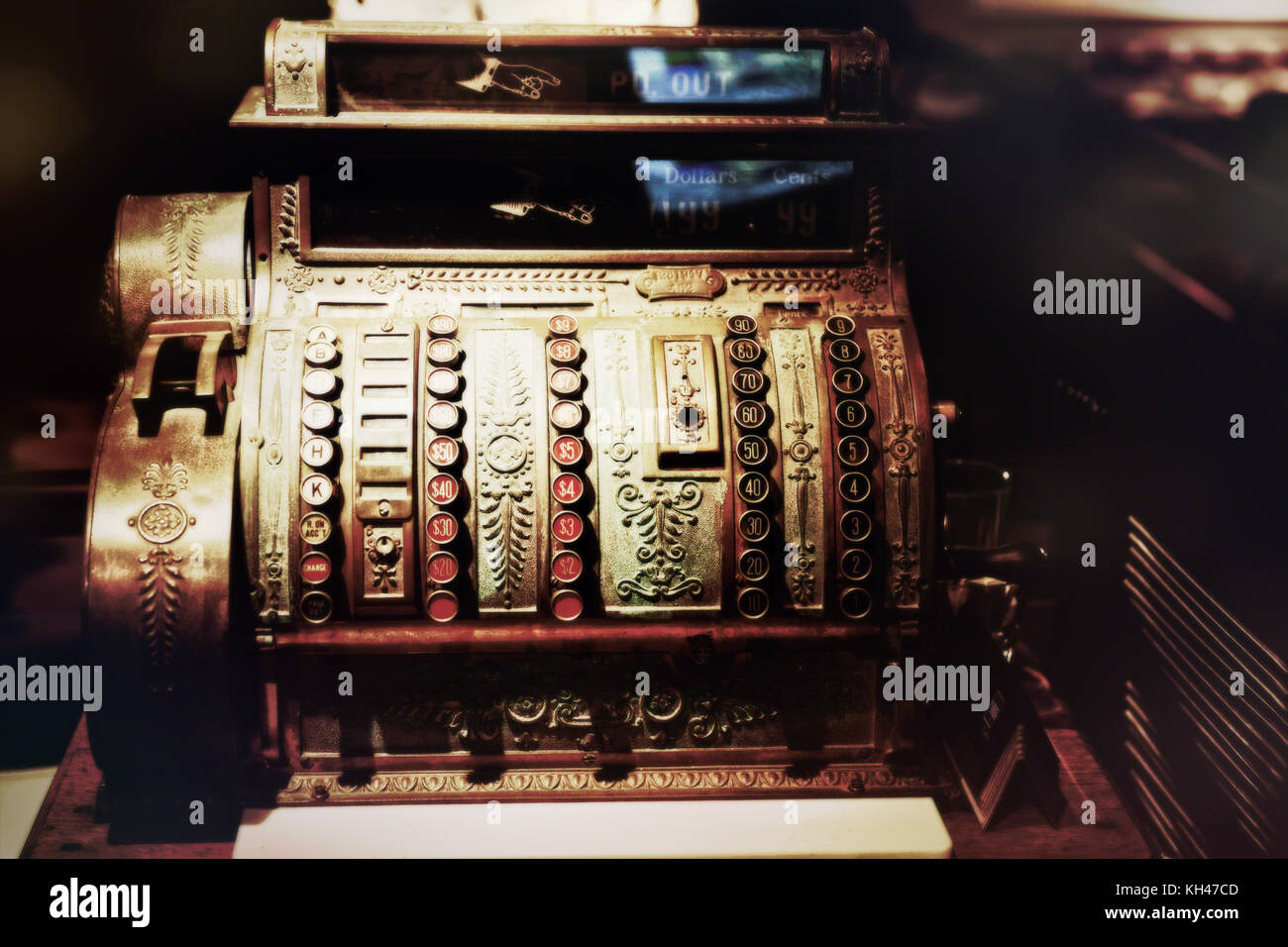 Close Up View of and Old Cash Register Stock Photo