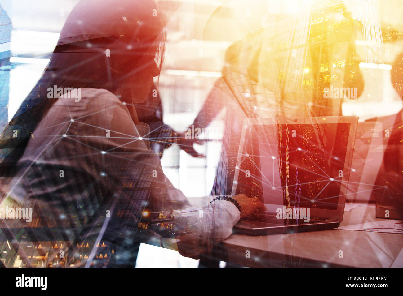 Businessperson in office connected on internet network. concept of ...