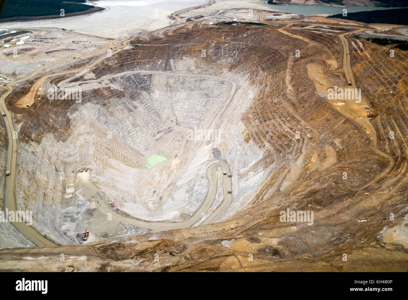 An aerial view of the large Fort Knox Gold Mine, just north of Fairbanks, Alaska. This open-pit gold mining operation is the largest of its kind in Al Stock Photo