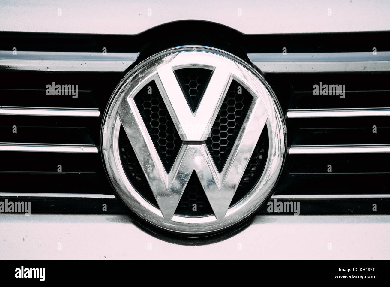 Batumi, Georgia - September 7, 2017: Close View Of Grungy Logo Logotype Sign Of Volkswagen On Car. Stock Photo