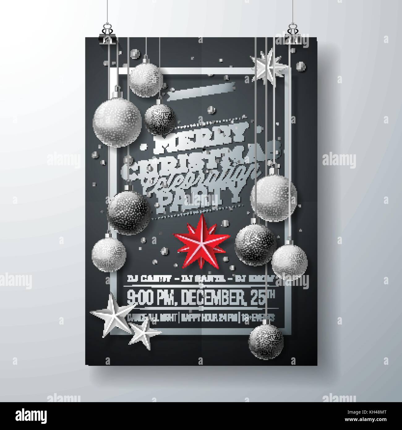 Vector Merry Christmas Party Flyer Illustration with Typography and ...