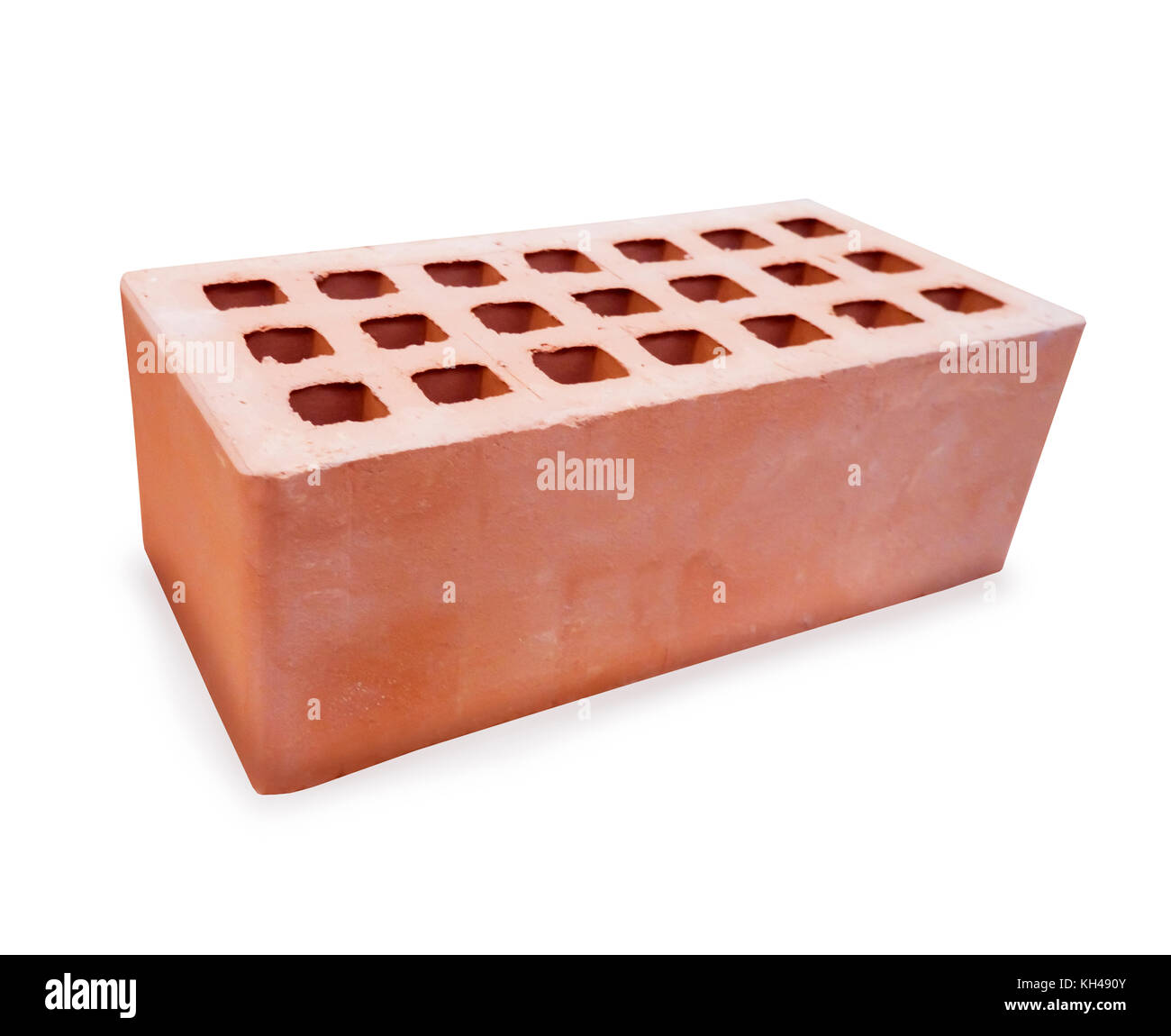 Modern new red aerated concrete brick isolated over white Stock Photo
