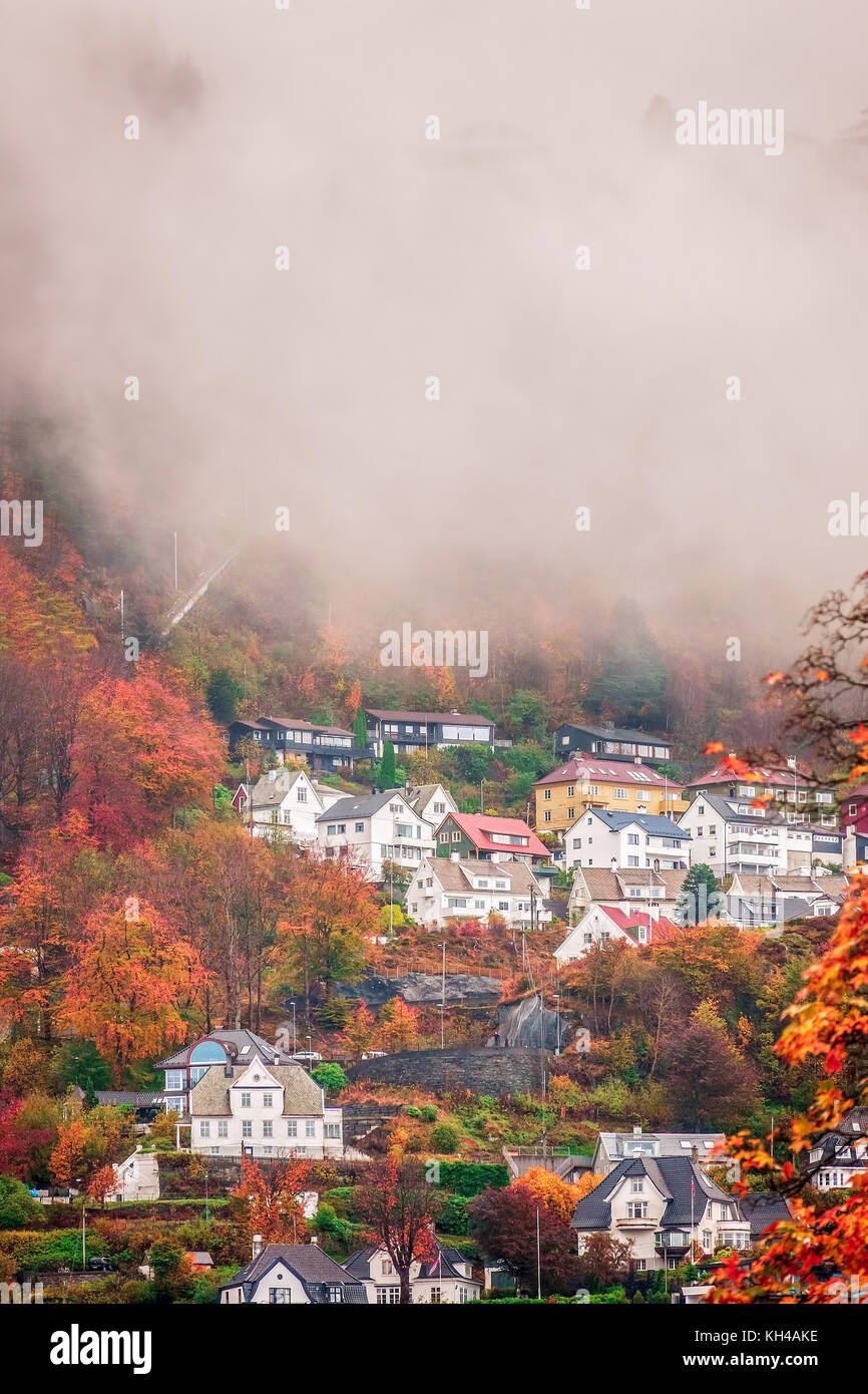 Hillside homes in Bergen in autumn, Norway Stock Photo Alamy