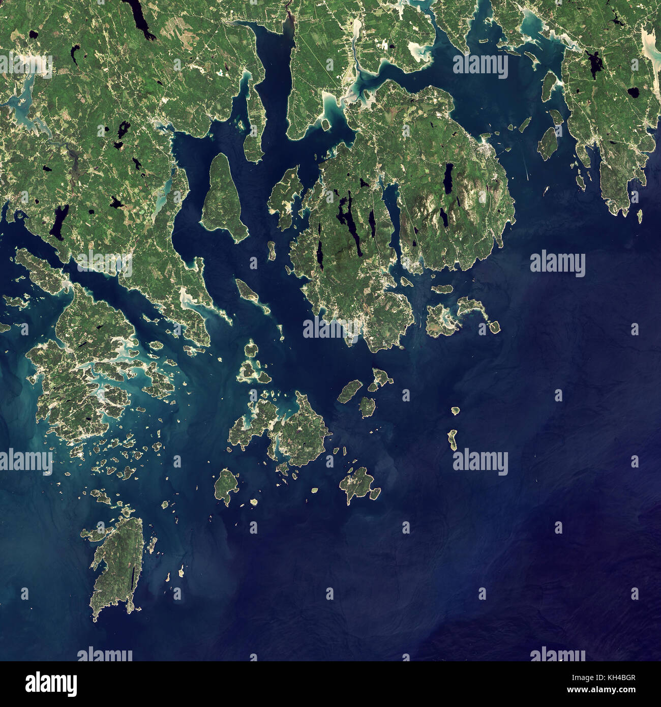 Acadia National Park, Maine, Satellite view from Landsat 8 Satellite.September 6, 2015, Image Credit: NASA Earth Observatory image by Jesse Allen, usi Stock Photo