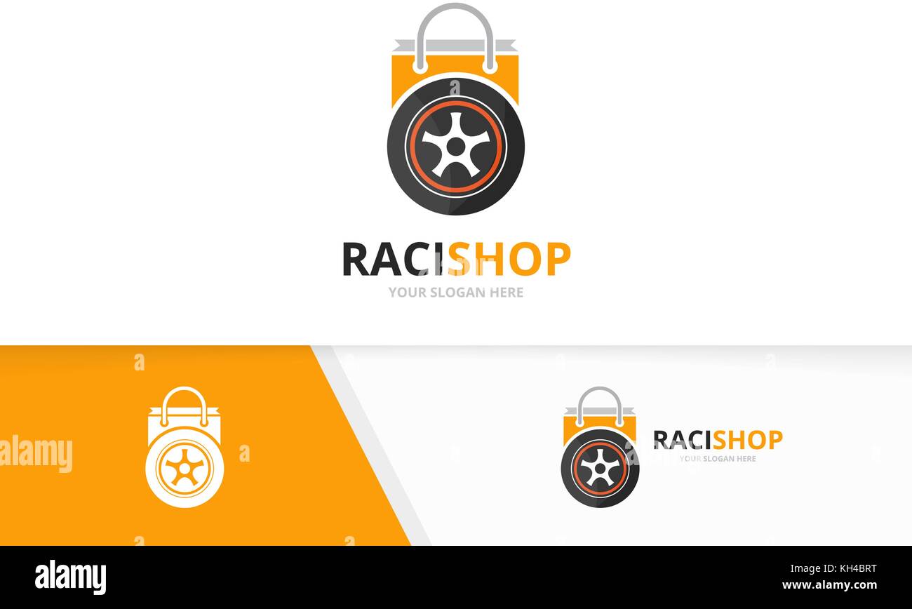 Vector wheel and shop logo combination. Tire and sale symbol or icon ...