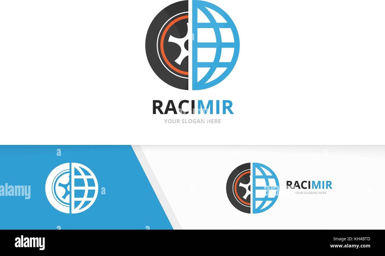 Vector wheel and logo combination. Tire and world symbol or icon