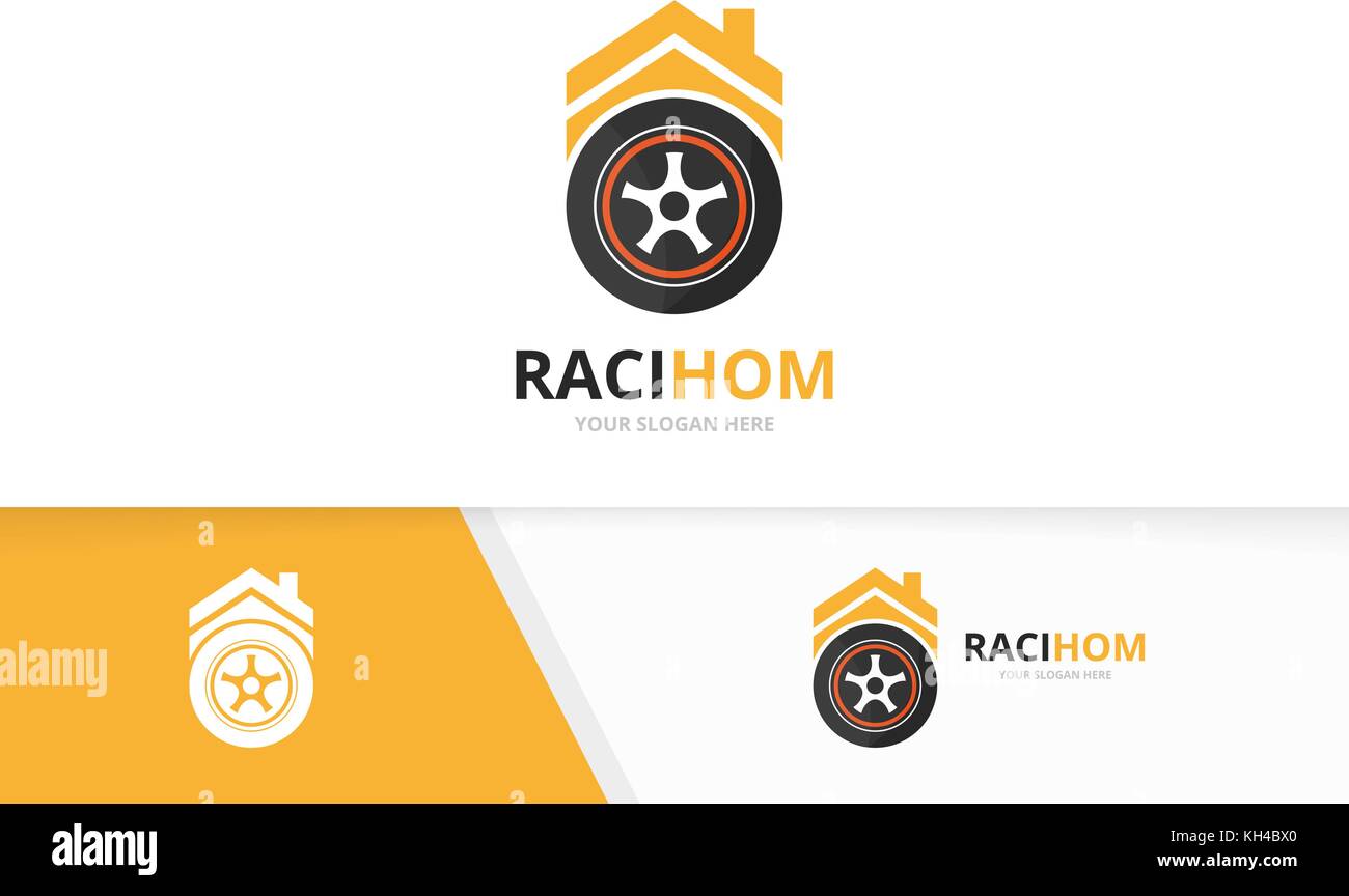 Vector wheel and real estate logo combination. Tire and house symbol or