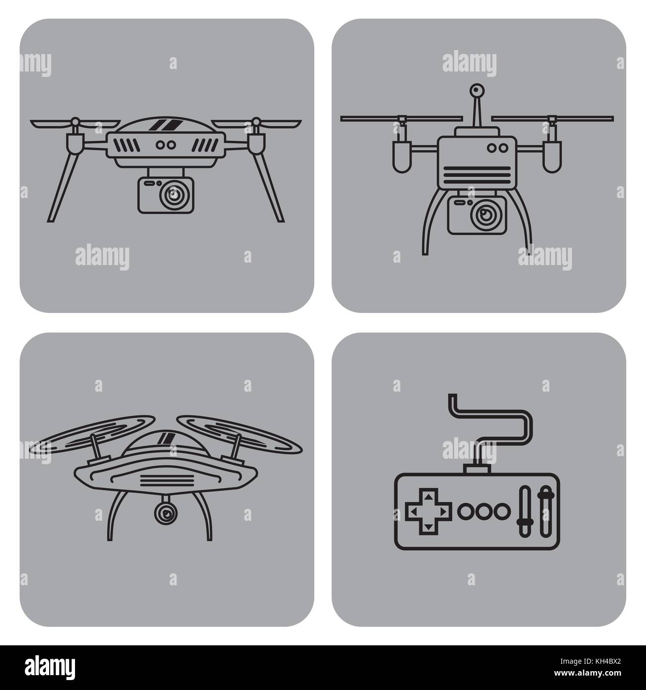 drone icon set remote control aerial camera view Stock Vector Image ...