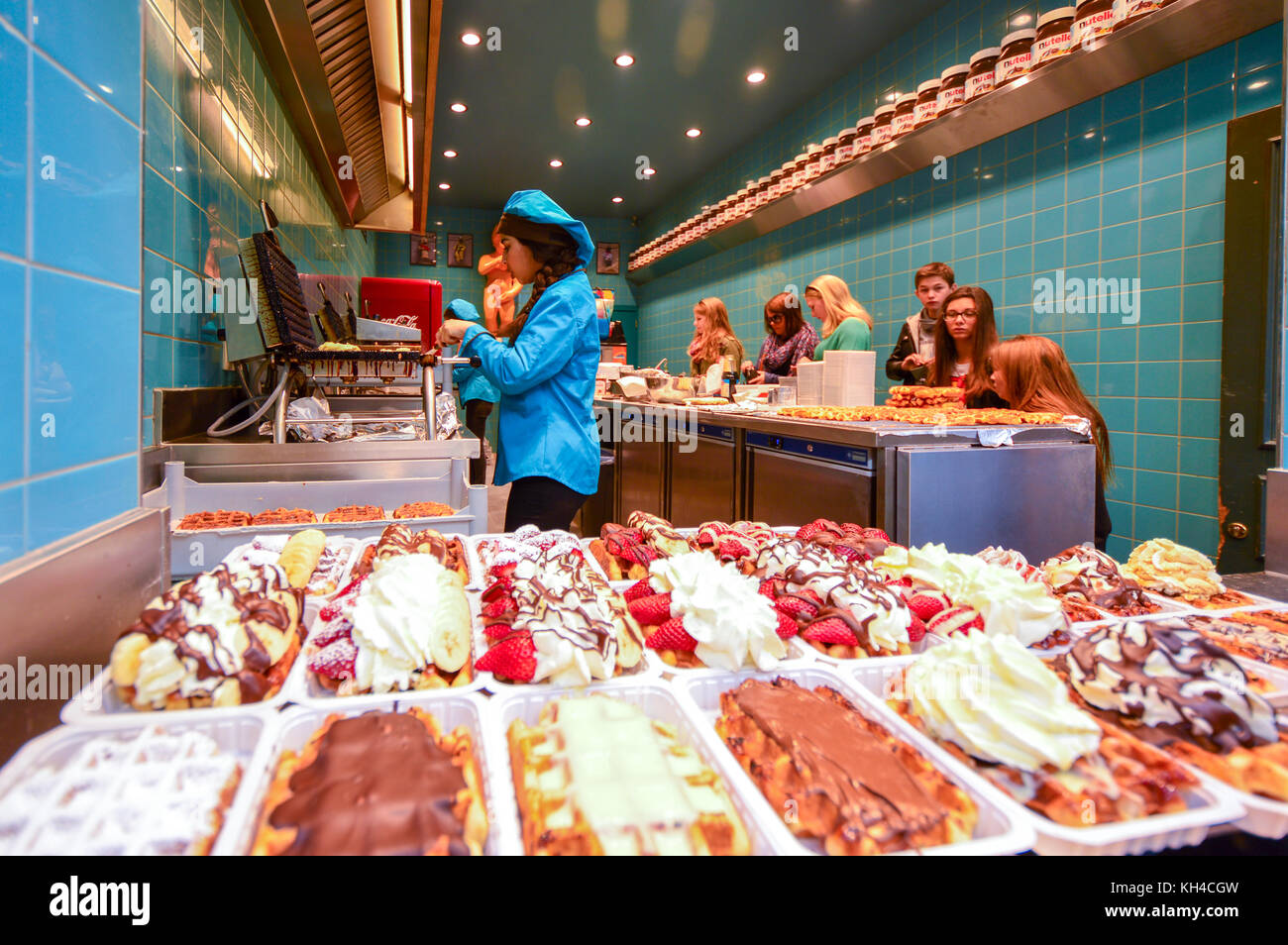 Brussels, Belgium April 2015 Le Funambule, famous homemade waffle