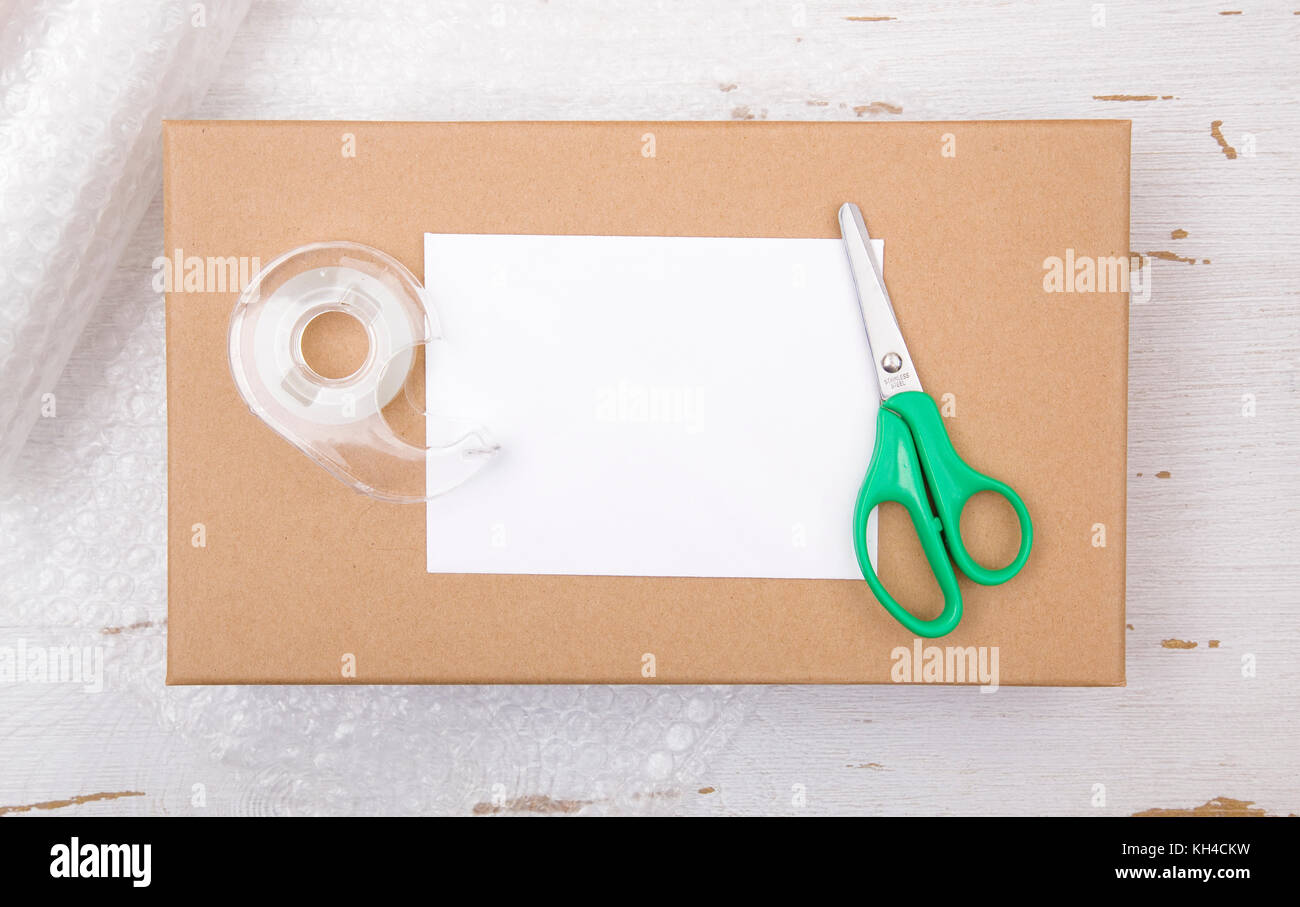 Brown Paper Package with Blank Mailing Label Stock Photo Alamy