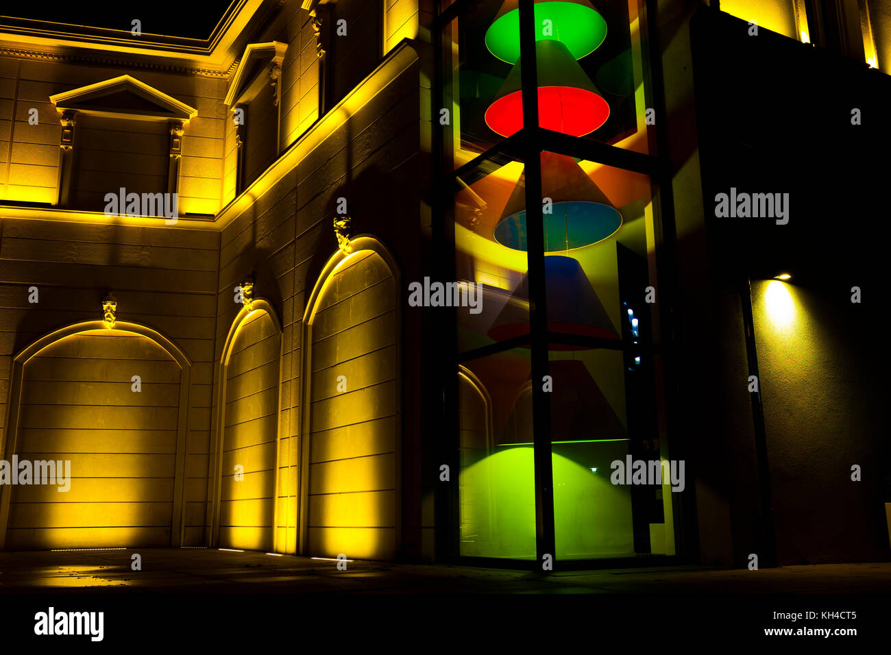 Fashion Building with brightly colored steps Lamps Stock Photo