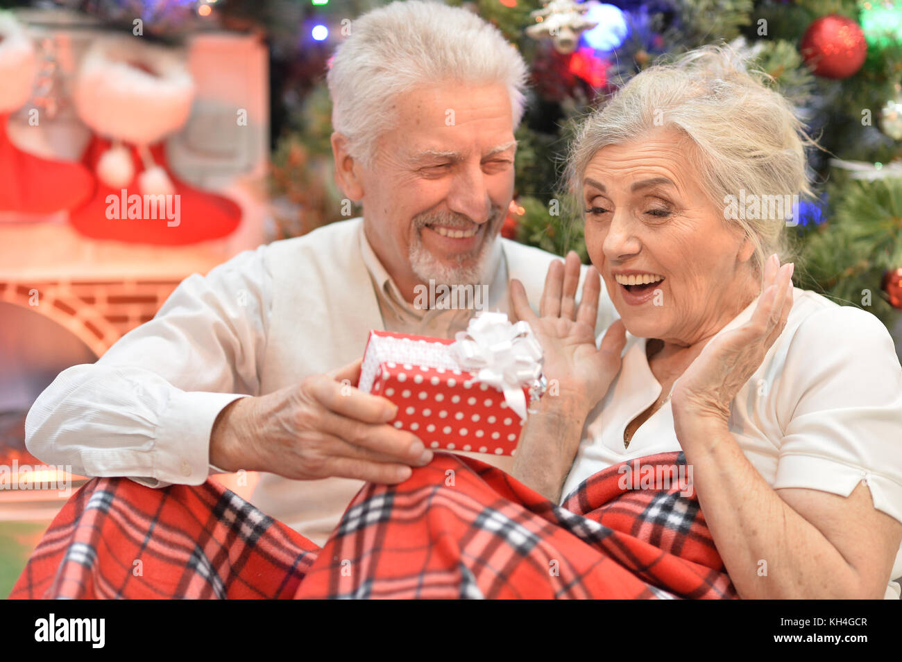 Senior couple celebrating Christmas Stock Photo