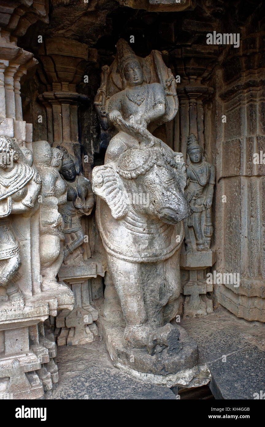 Indra sitting on elephant statue, kopeshwar Shiva temple, kolhapur, Maharashtra, India, Asia Stock Photo