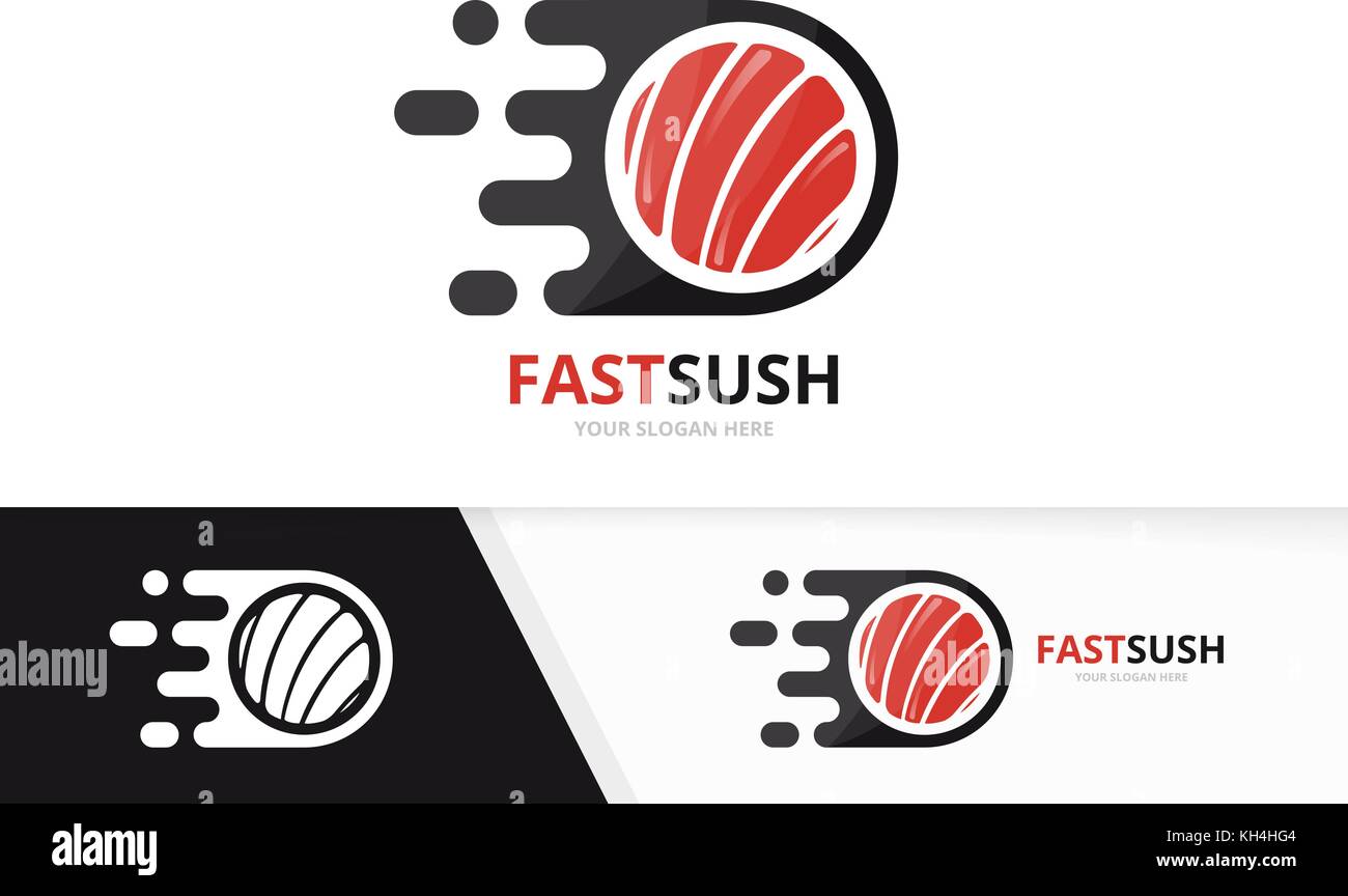 Vector fast sushi logo combination. Speed japanese food symbol or icon. Unique seafood and digital logotype design template. Stock Vector