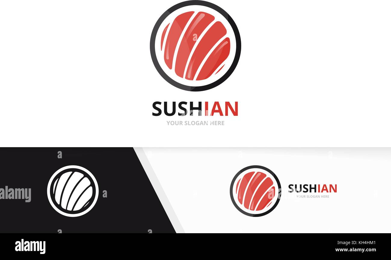 Vector sushi logo combination. Japanese food and roll symbol or icon. Unique seafood logotype design template. Stock Vector