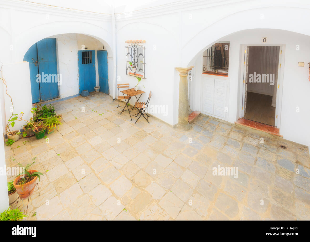 Typical spanish patio. Tarifa, Cadiz, Andalusia, Spain. Stock Photo