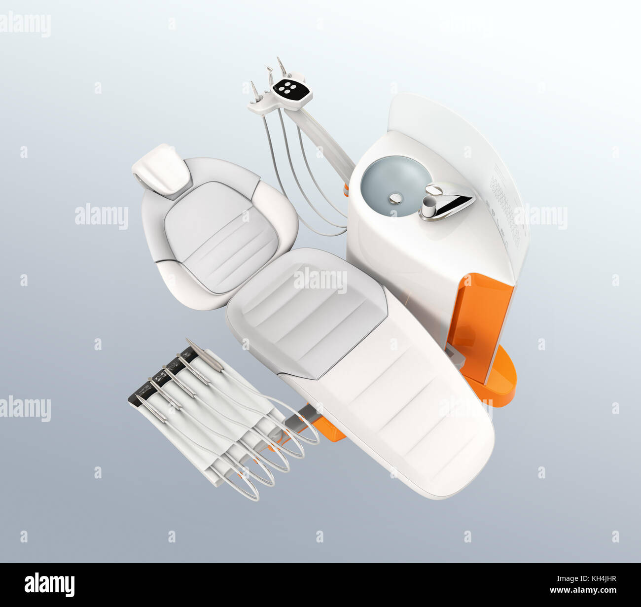 Dental unit equipment isolated on gray background. 3D rendering image