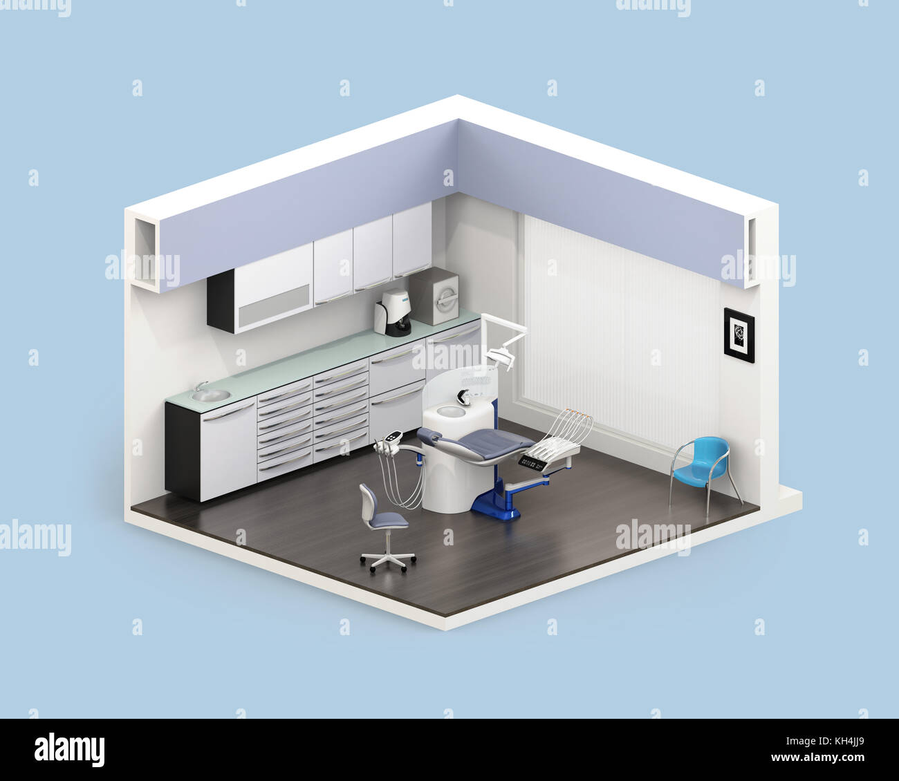 Isometric View Of Dental Clinic Interior With Dental Chair And