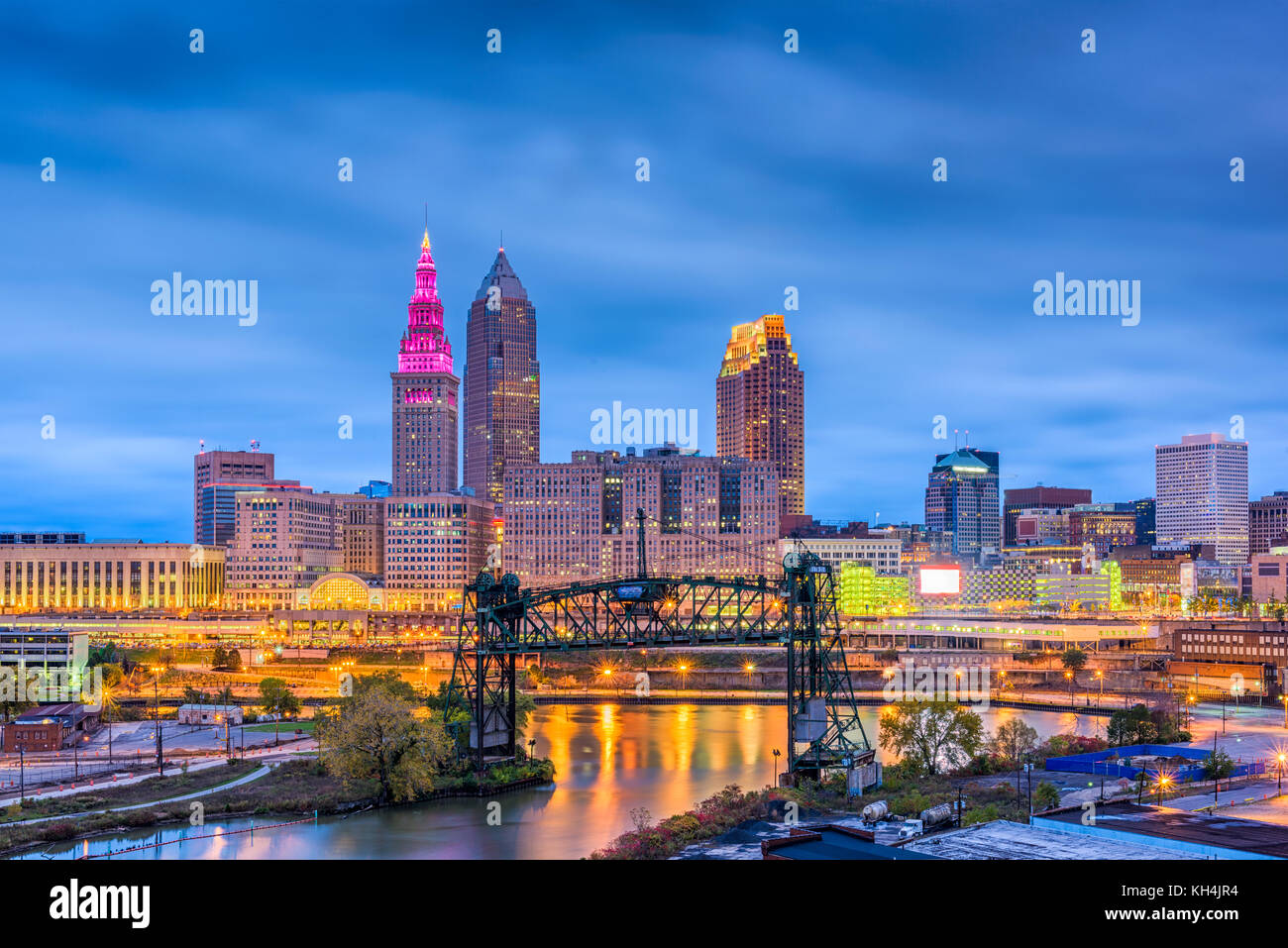 Cleveland, Ohio, USA skyline on the river. Stock Photo