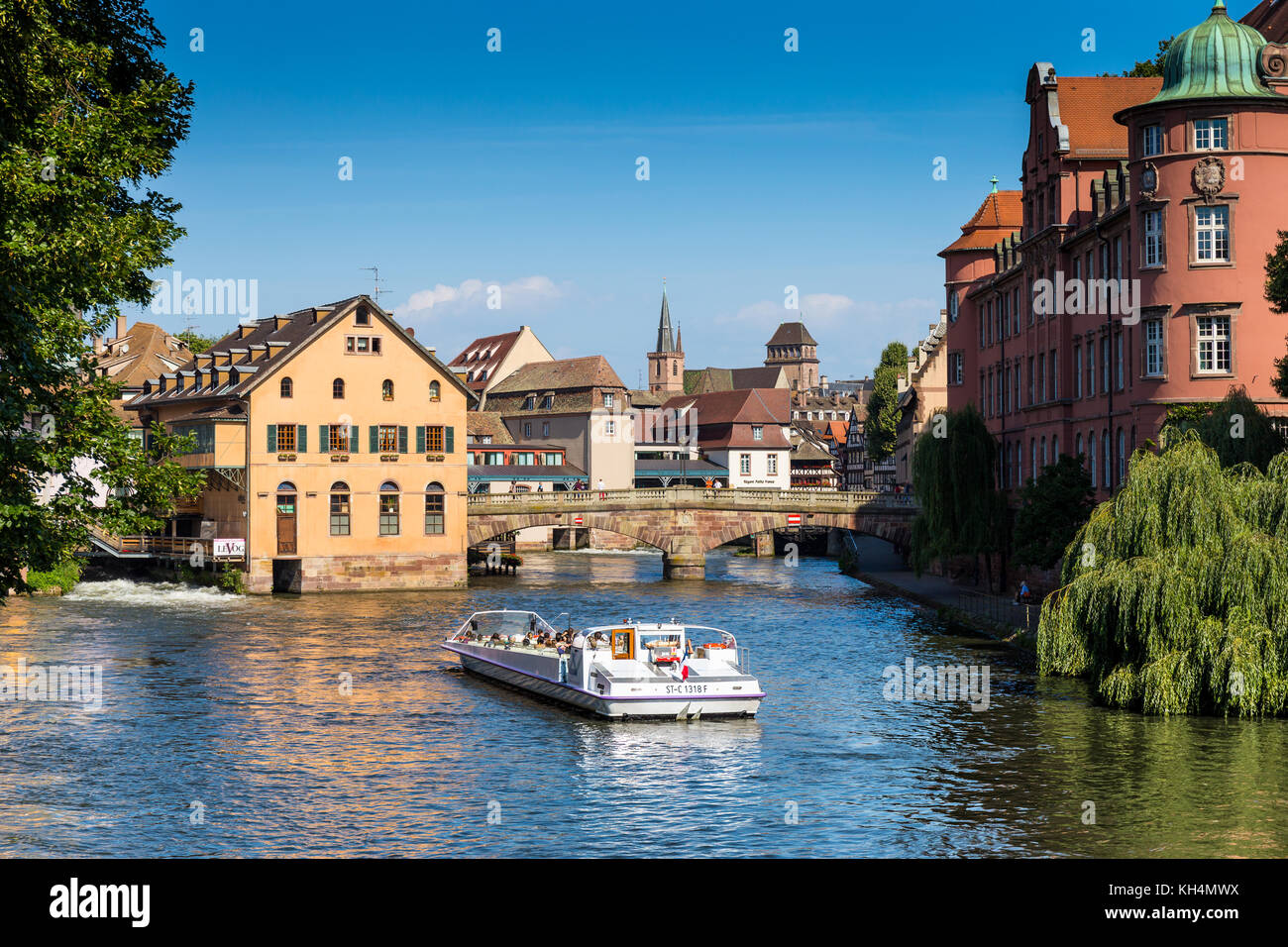 The Ill river in Petite France area with traditional architecture, Strasbourg, Alsace. Stock Photo