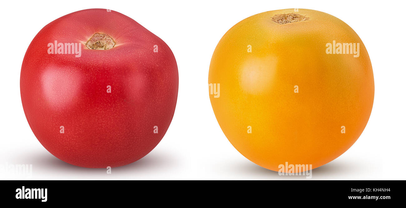 Fresh red and yellow tomato isolated on white background Clipping Path. Full depth of field. Stock Photo