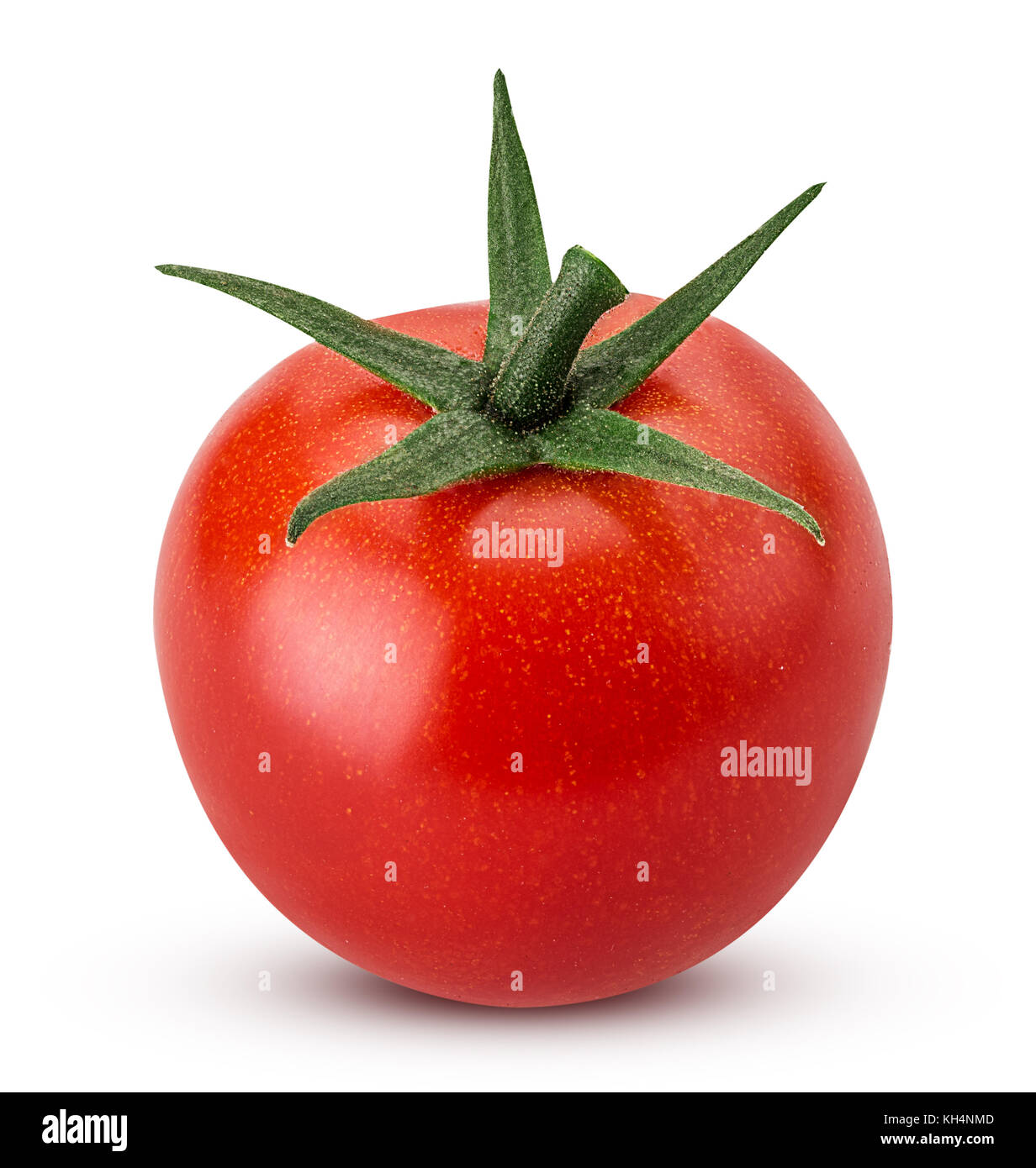 Fresh red tomato with green leaves isolated on white background ...