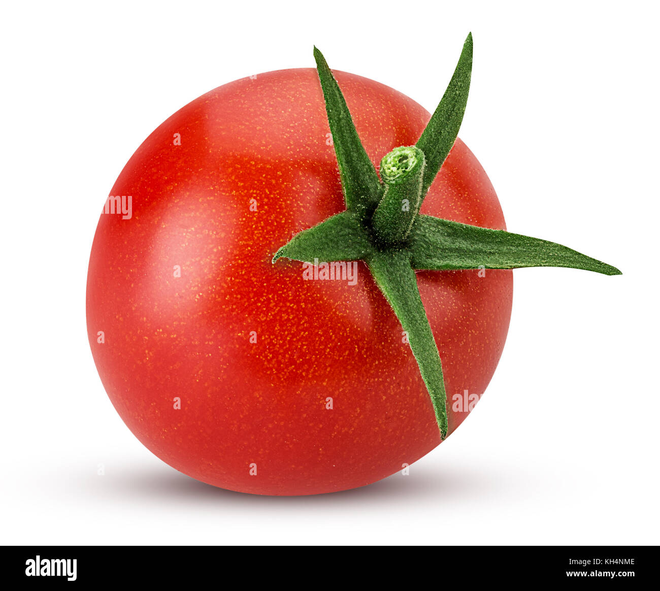 Fresh red tomato with green leaves isolated on white background ...