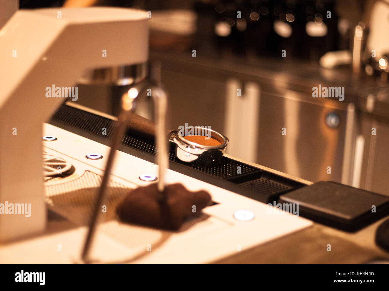 Perfect Espresso Shot Tamping by Barista Stock Photo Alamy