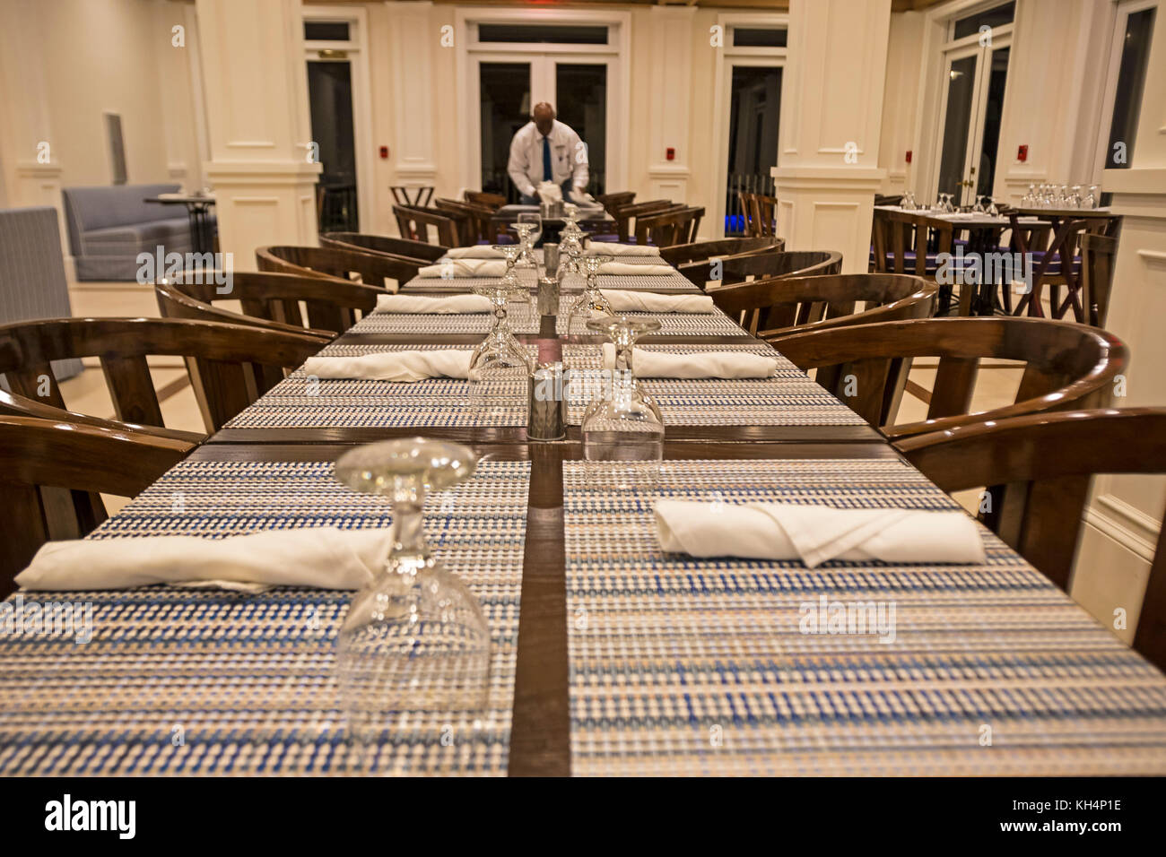 Classic Dining Room at Chub Cay Resort Club House Stock Photo