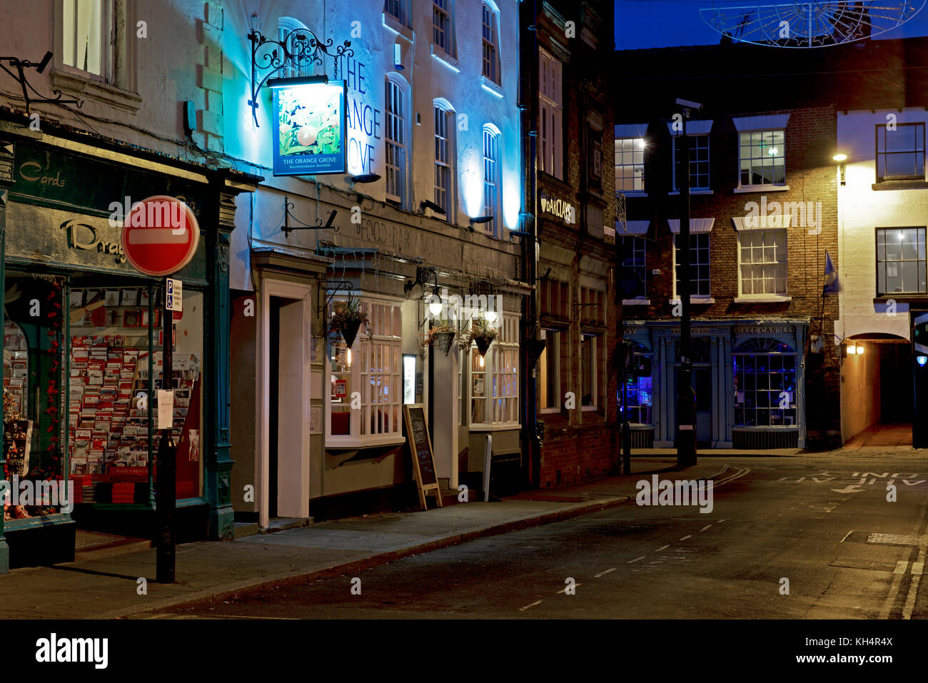 The Orange Grove pub at night, Knaresborough, North Yorkshire, England